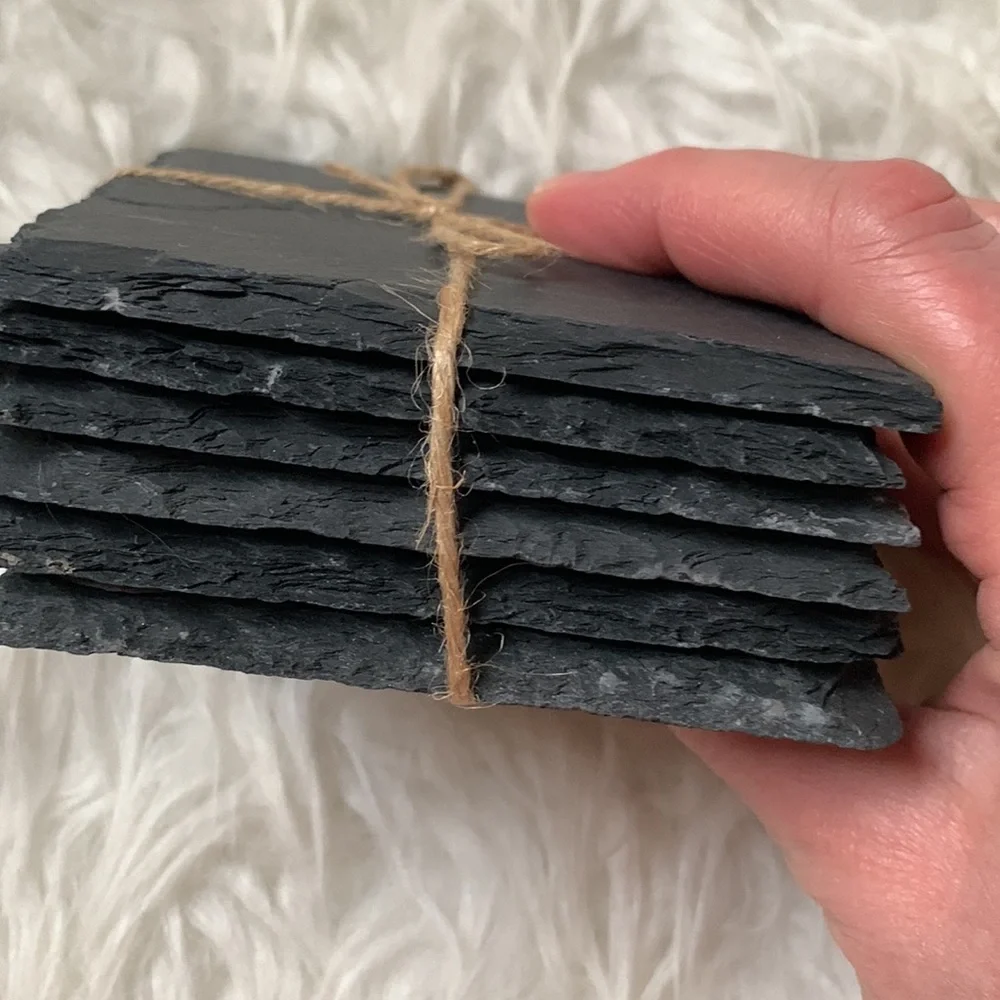 Set of 6 stone drink coasters made of slate - NEW Never used! A great gift!